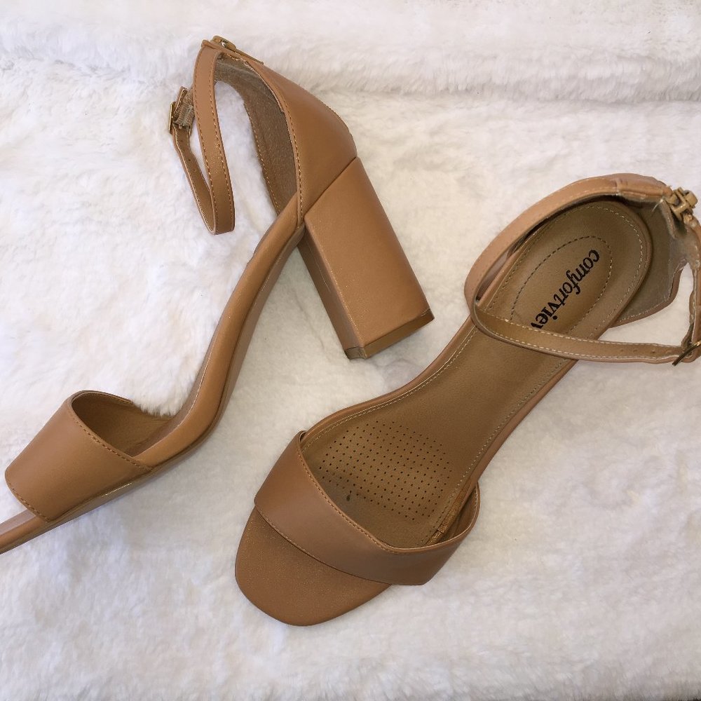 Suntan Coloured Ankle-strap Sandals in Size 12W